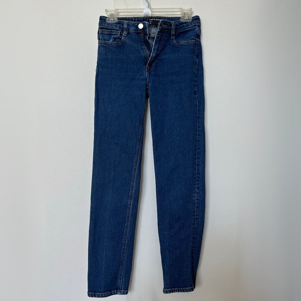 Straight Leg Dark Indigo Mid High Rise "Cyndi" Jeans